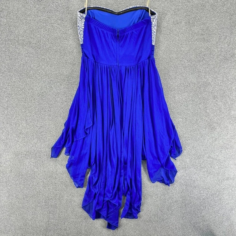 MyMichelle Womens Dress size 5 Strapless silver Sequin Flared High‎ & Low Blue